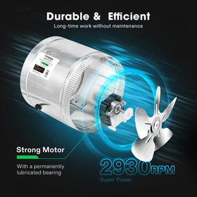 VIVOSUN 4-inch inline duct fan side profile highlighting low-noise performance.