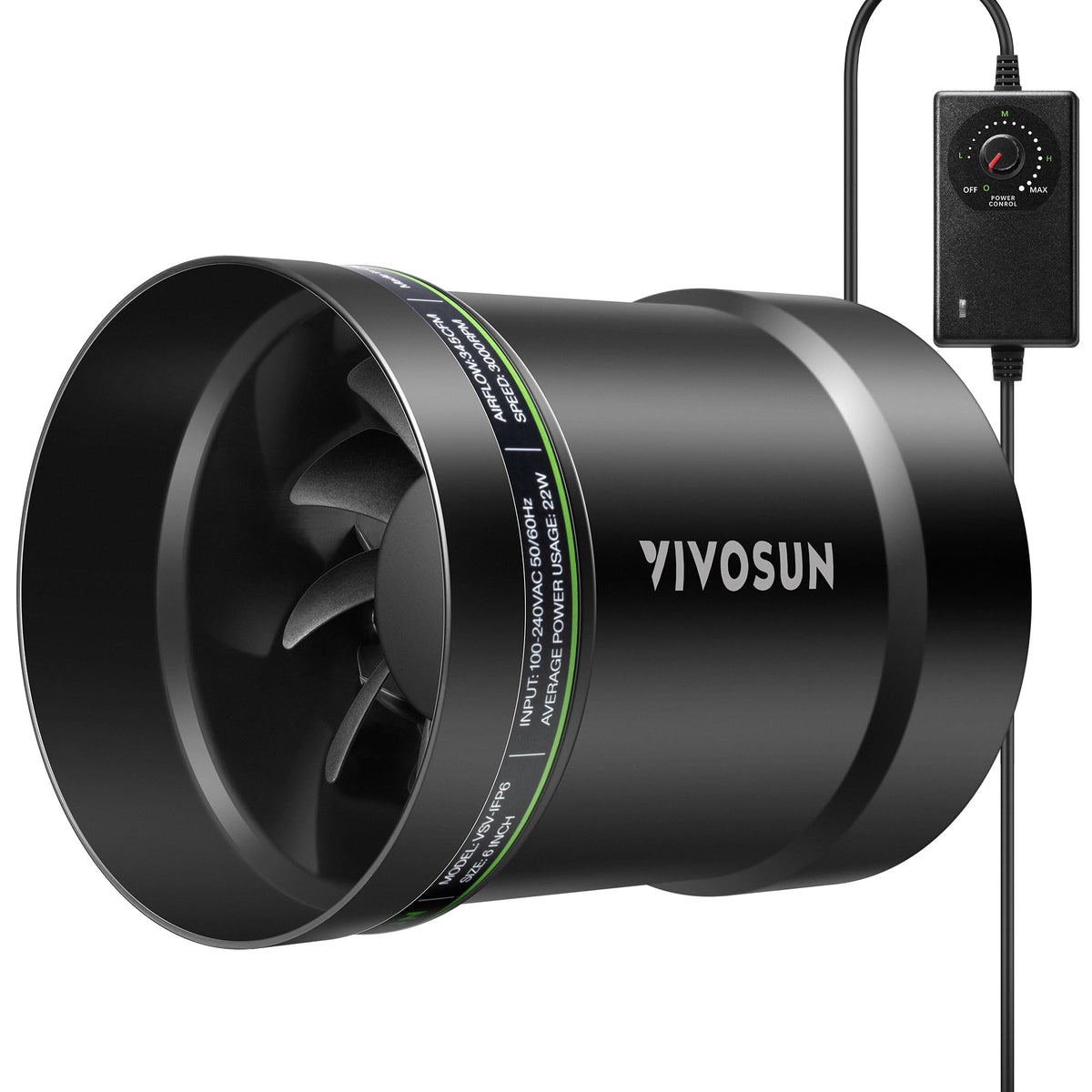 VIVOSUN 6in inline exhaust fan showing strong airflow for effective ventilation in grow tents
