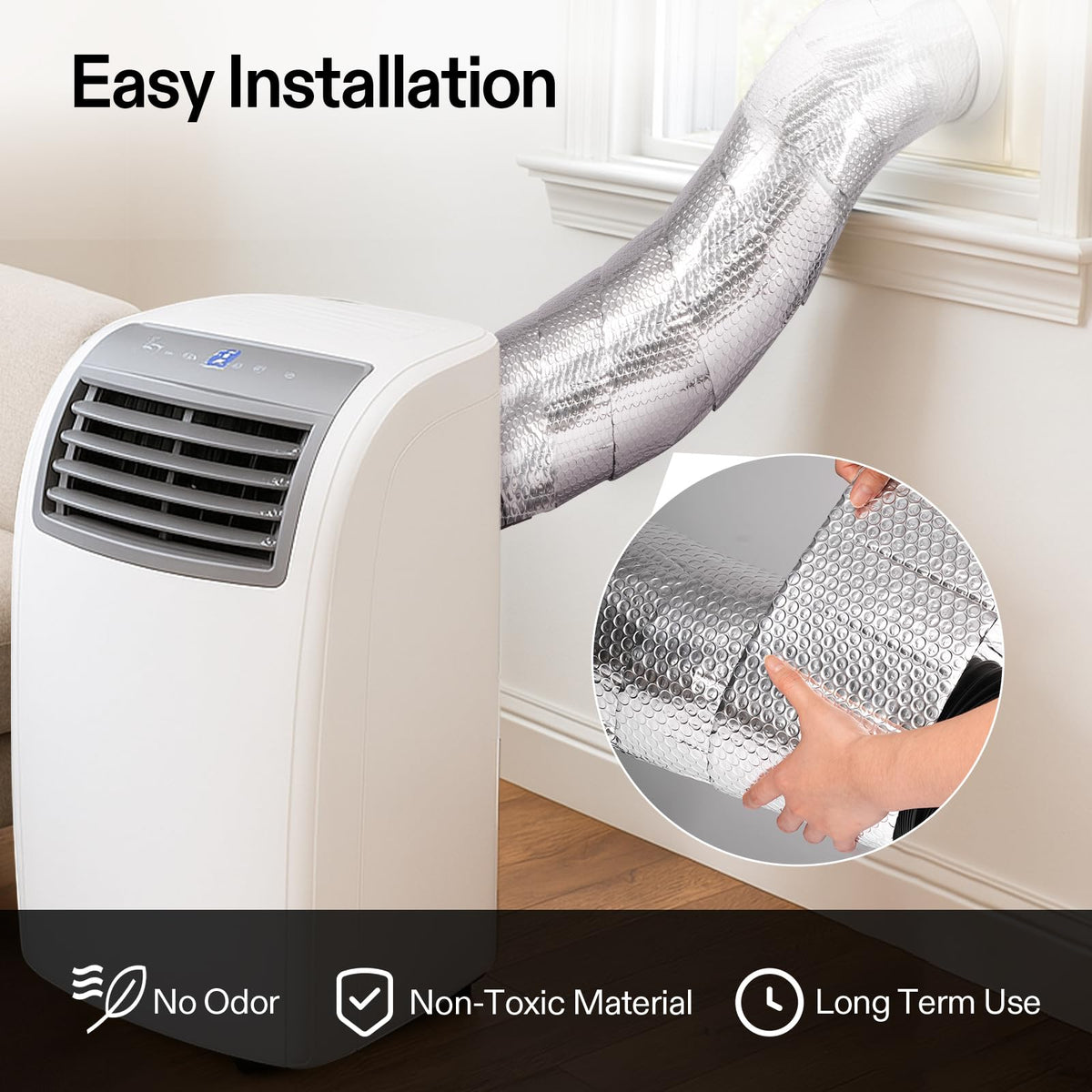 VIVOSUN ductwork insulation wrapped around a pipe reduces vibration and noise