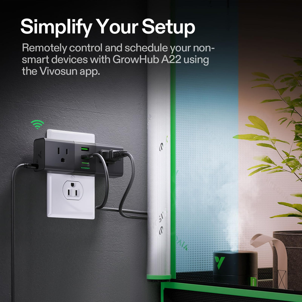 VIVOSUN GrowHub A22 dual outlets for reliable power to grow devices.