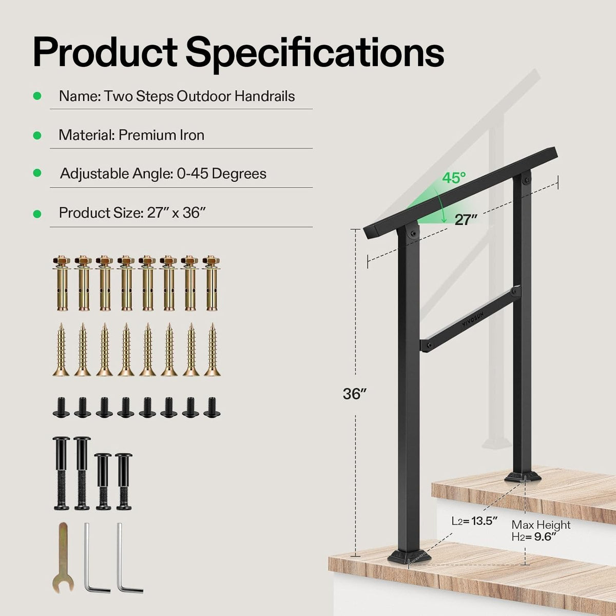 VIVOSUN handrail withstands rain and snow for year-round use