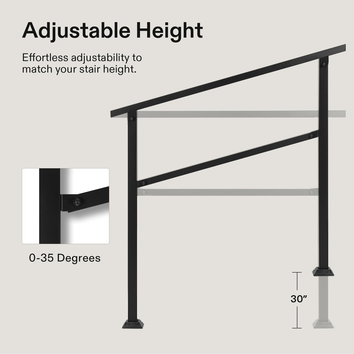 VIVOSUN matte-black finish handrail adds contemporary style and safety.