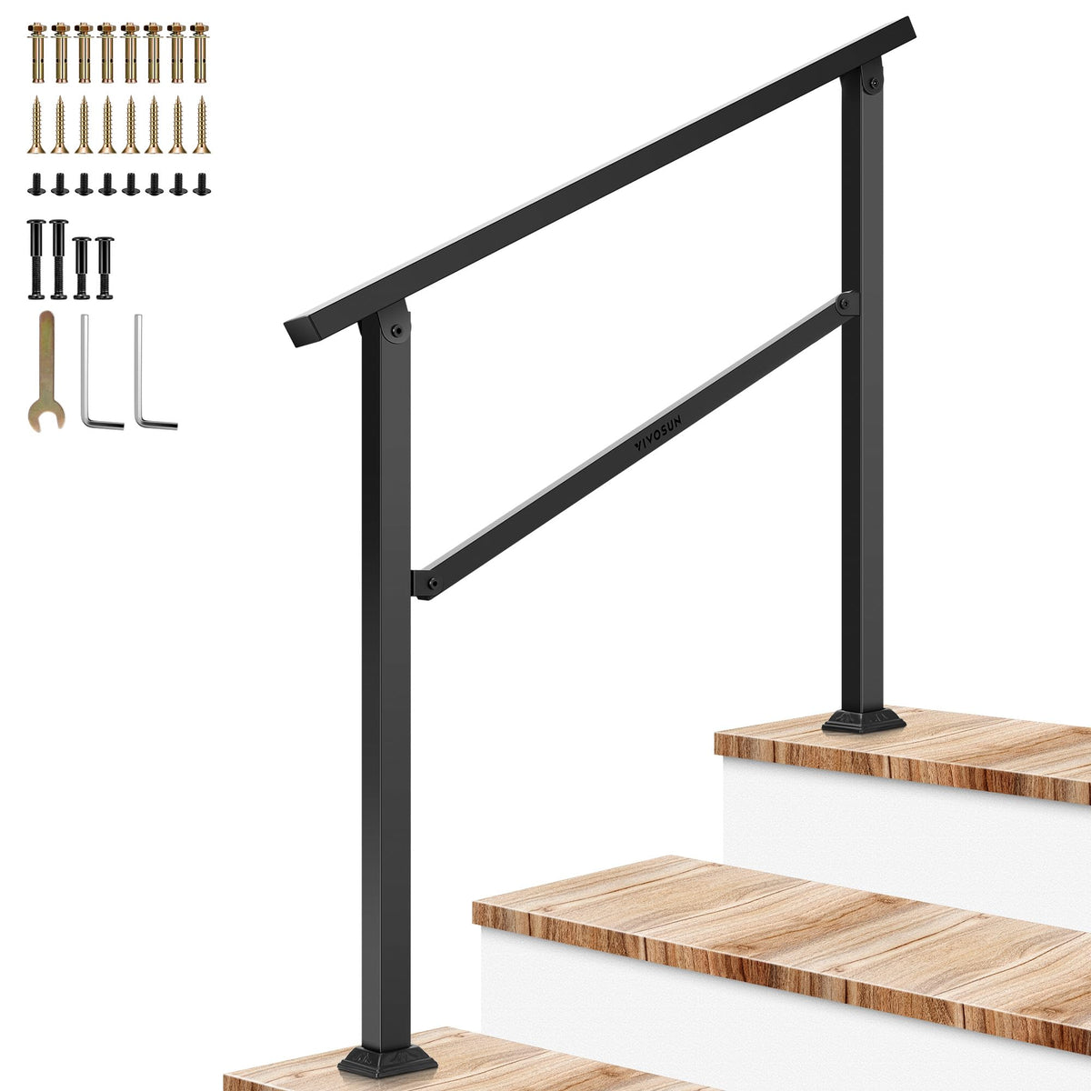 VIVOSUN outdoor handrail on a 3-step stair offering stable support for stepping