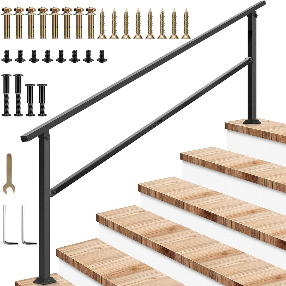 VIVOSUN outdoor handrail 6-step stair rail provides sturdy support for concrete steps