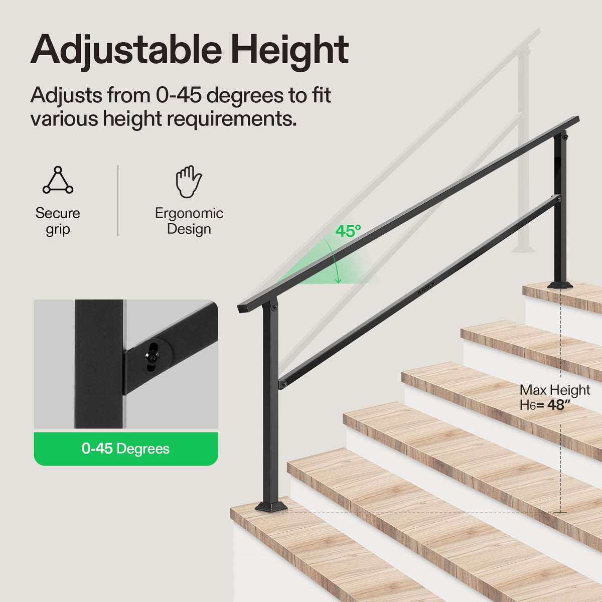 VIVOSUN easy-install handrail with included hardware for quick setup