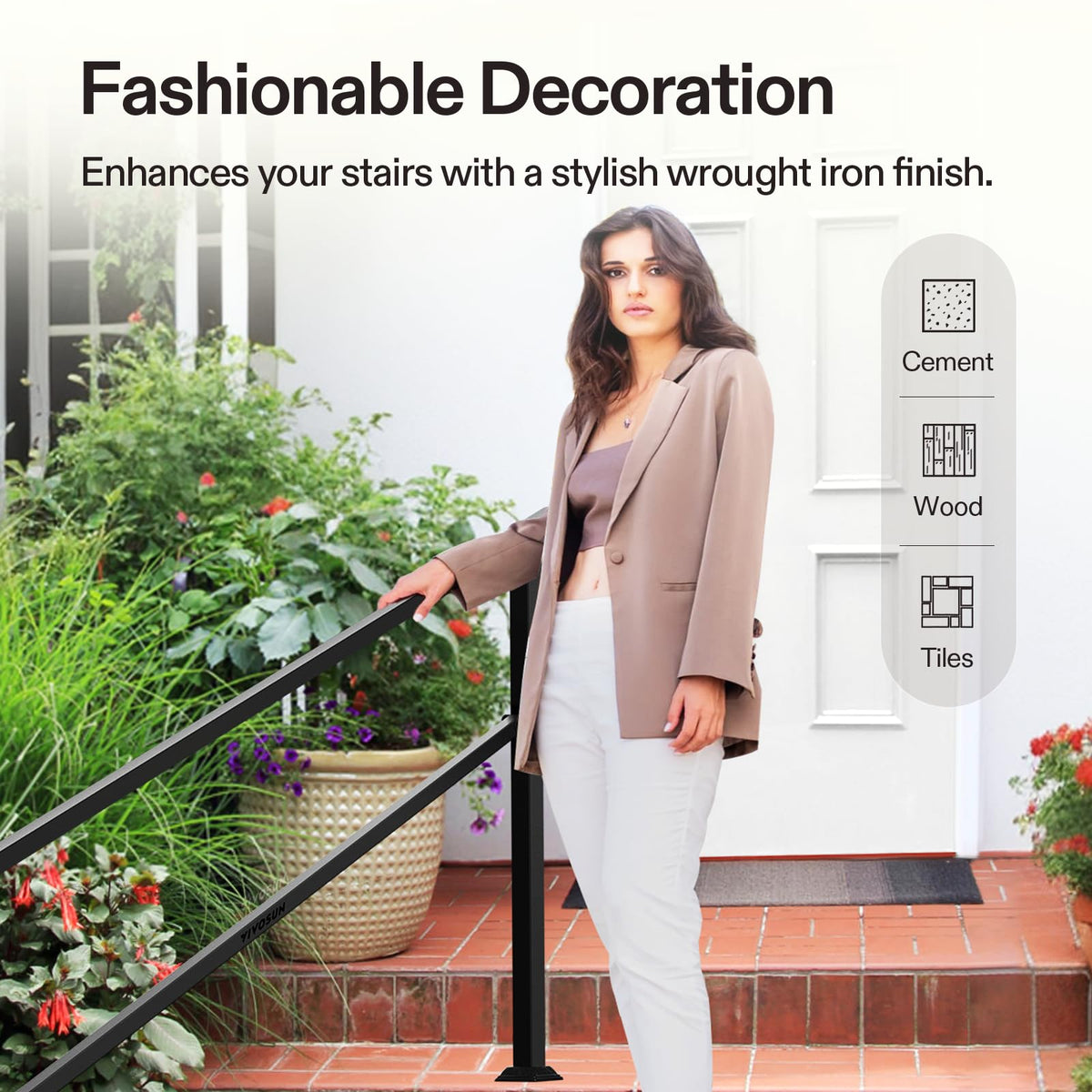 VIVOSUN weatherproof handrail with powder coating resists rain and snow