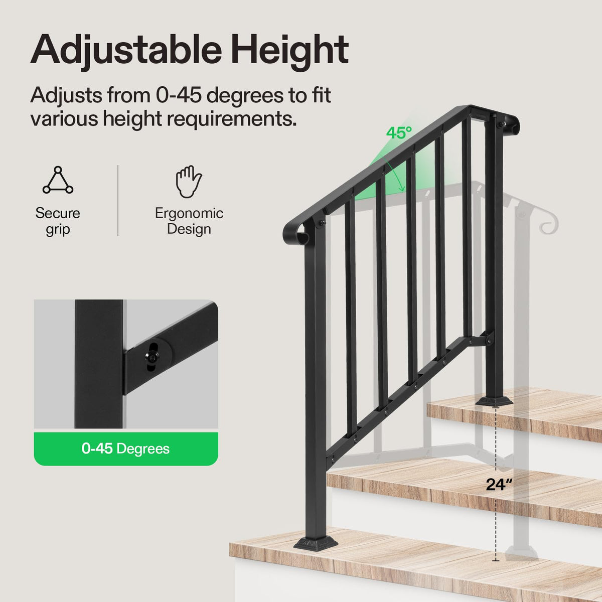 VIVOSUN powder-coated black iron railing resisting rust and weathering