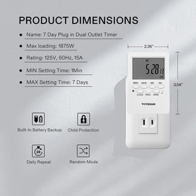 VIVOSUN timer outlet featuring two outlets for simultaneous device control.