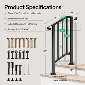 VIVOSUN versatile handrail fits porches, balconies, and concrete steps