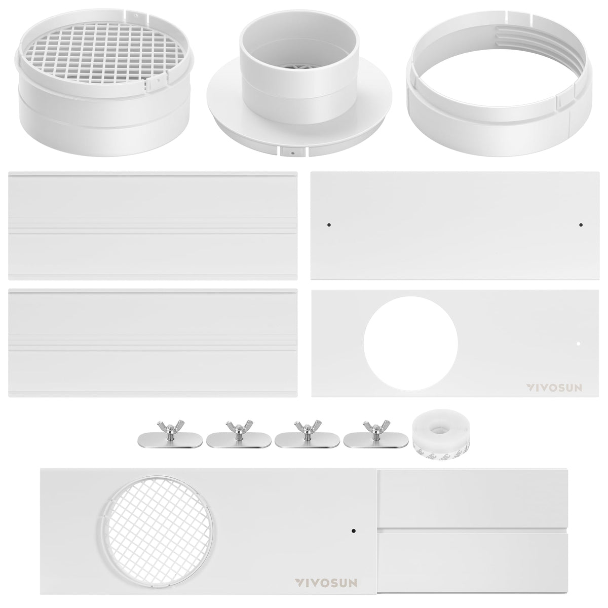 VIVOSUN window vent kit assembly demonstrating modular parts for flexible sizing.