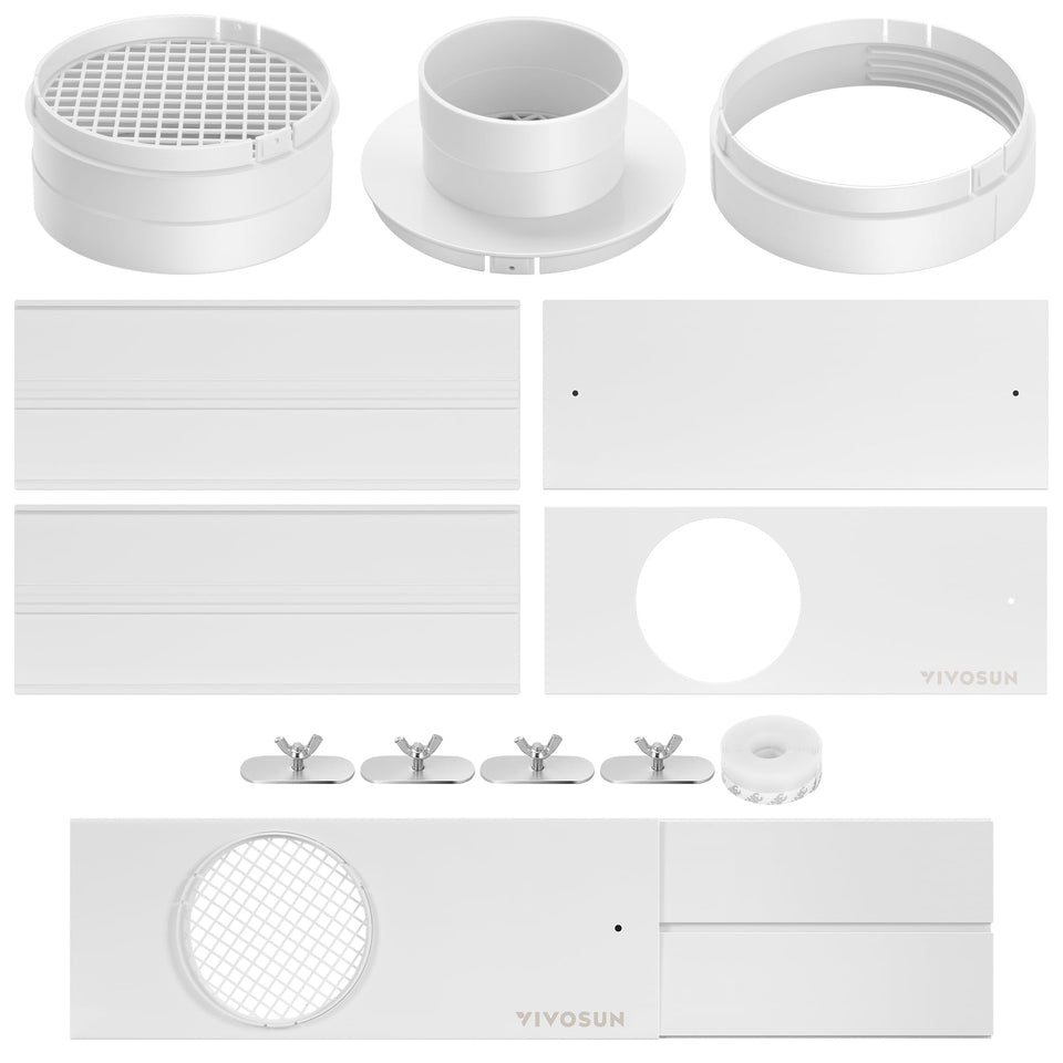 VIVOSUN window vent kit assembly demonstrating modular parts for flexible sizing.