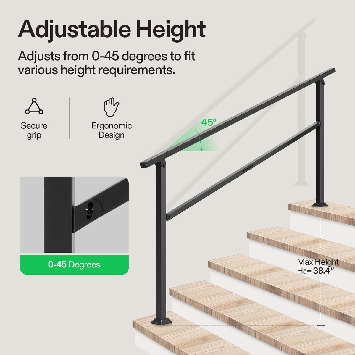 VIVOSUN wrought-iron look adds stylish safety to outdoor stairs.