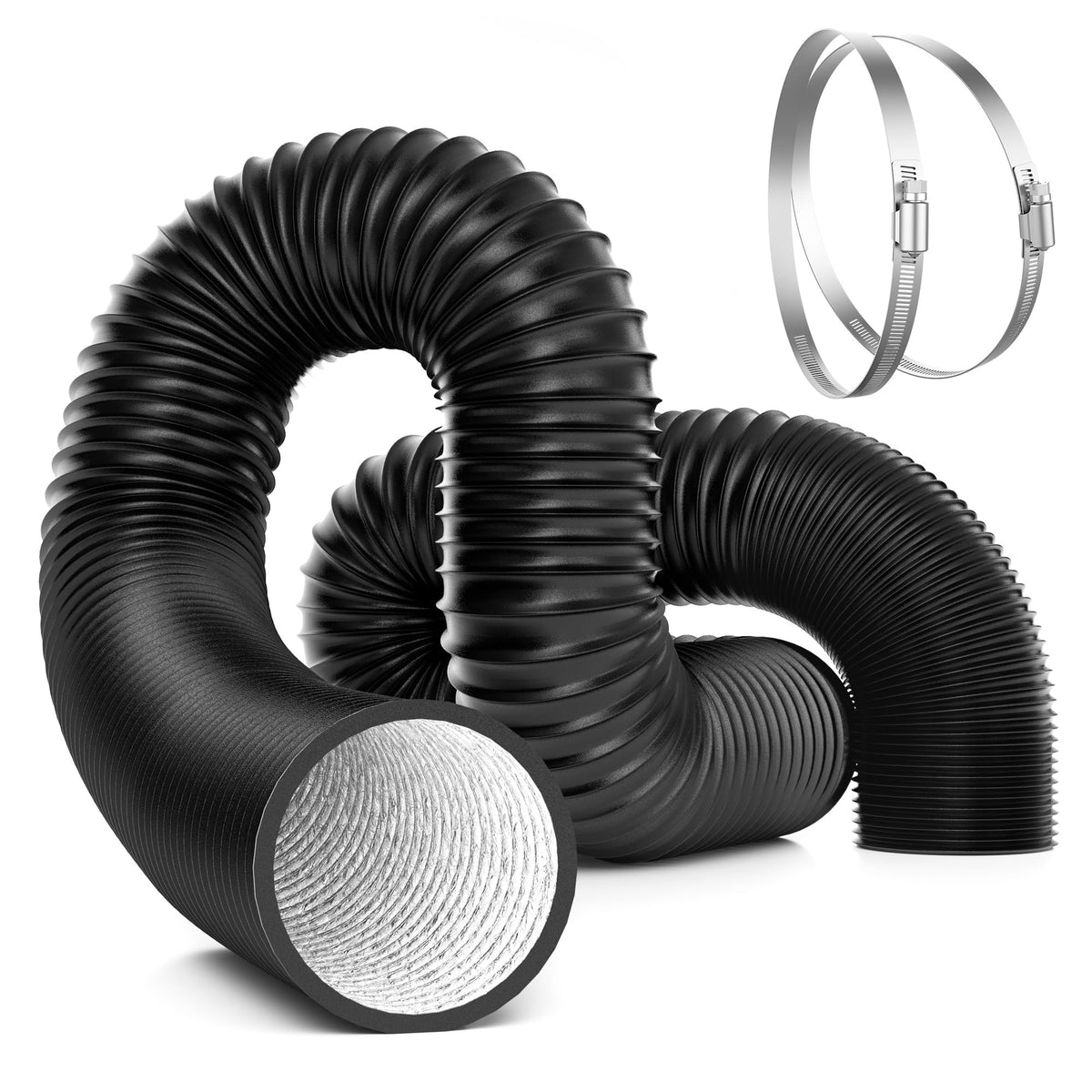 VIVOSUN 6-inch black flex air ducting showing a leak-proof HVAC connection.