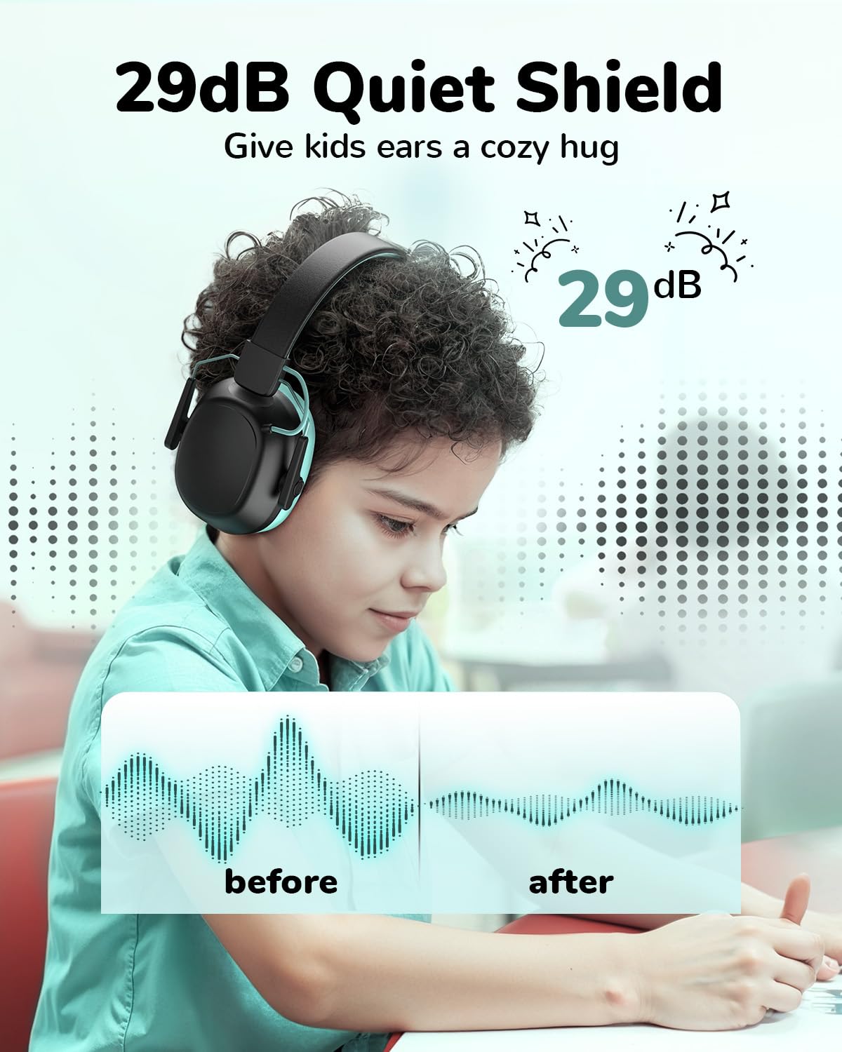 Vivyklfc Sensory Headphones worn by a child during study for clear voice pass-through.