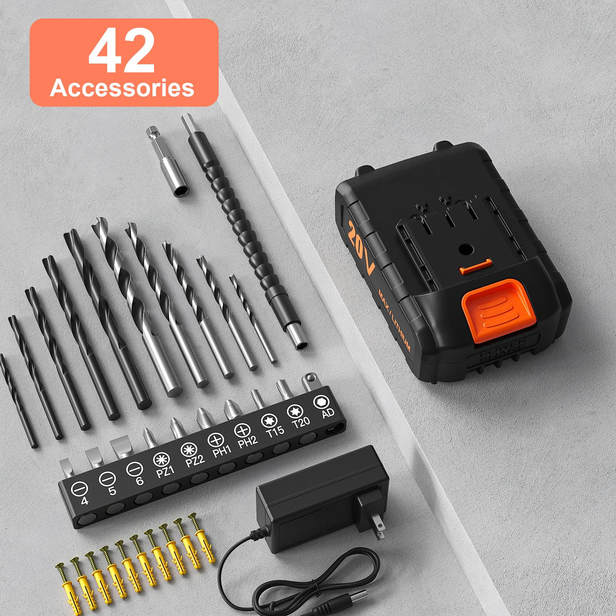 VIWKO 42-piece accessory set supports drilling and driving tasks.
