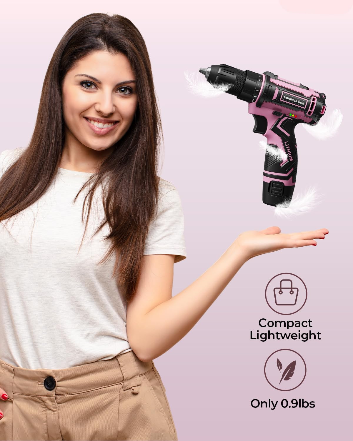 VIWKO pink cordless drill ergonomic handle for comfortable use.