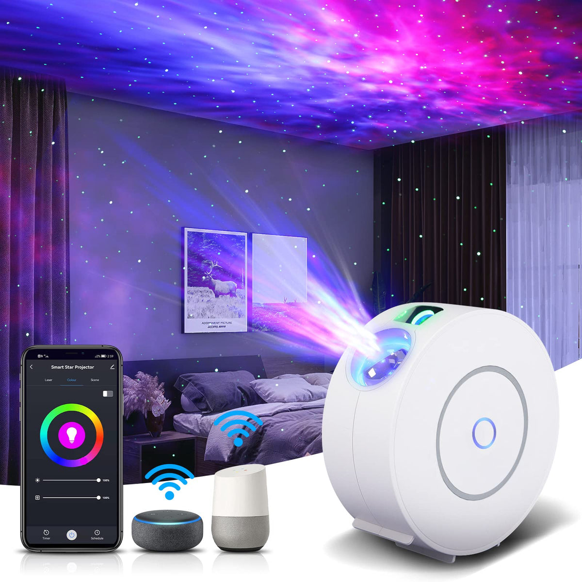 V JULES.V Galaxy Projector fills the bedroom with vivid colors for immersive nights
