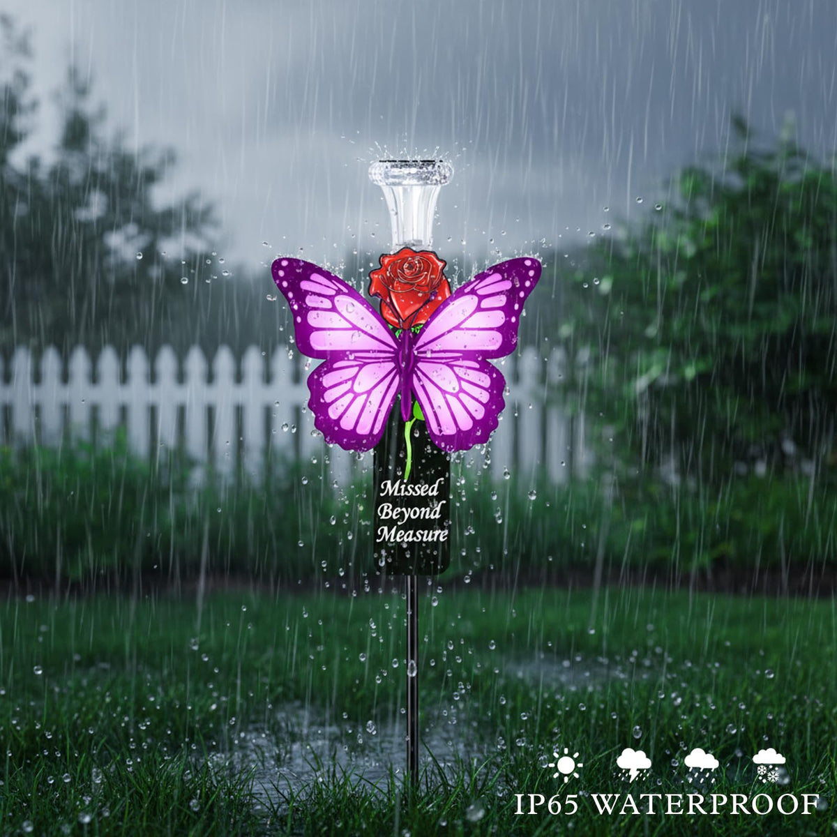 VKEVOC Purple Butterfly on Red Rose design enhances garden memorials.