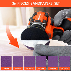 Vkndoynt 36-piece sanding papers kit organized bundle for versatile project readiness.