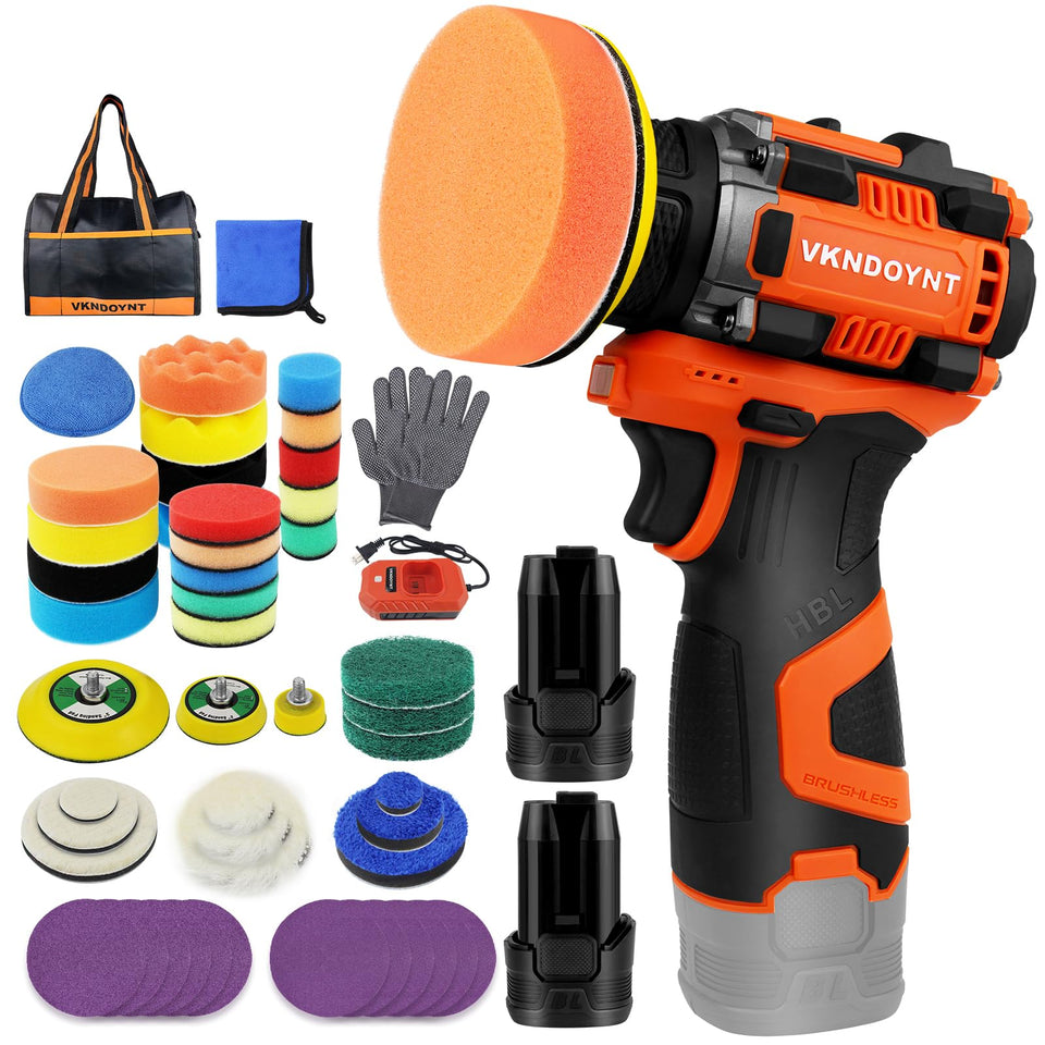 Vkndoynt brushless cordless polisher overview shows compact power for detailed car work.