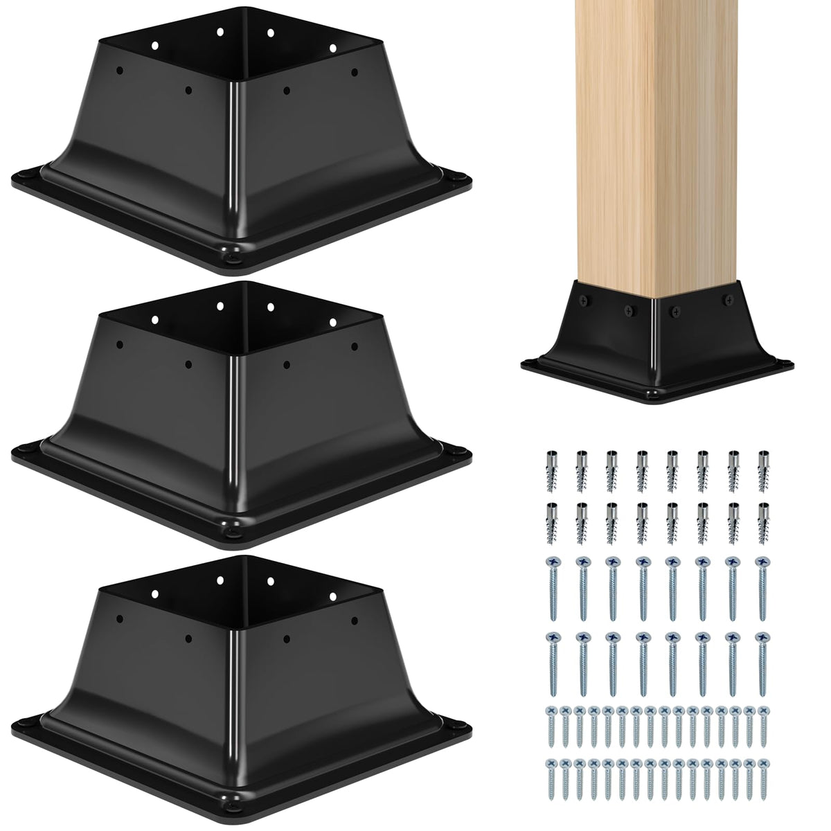 Vlaeng 4x4 post base assembly shows solid steel construction for durable mounting.