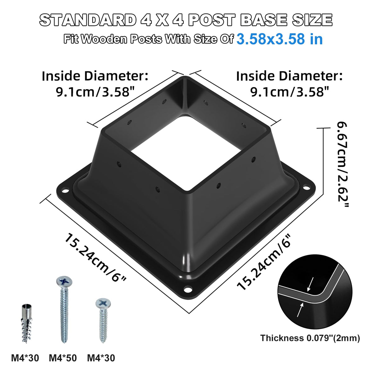 Vlaeng 4x4 post base for dry wood fit ensures snug, wobble-free installation.