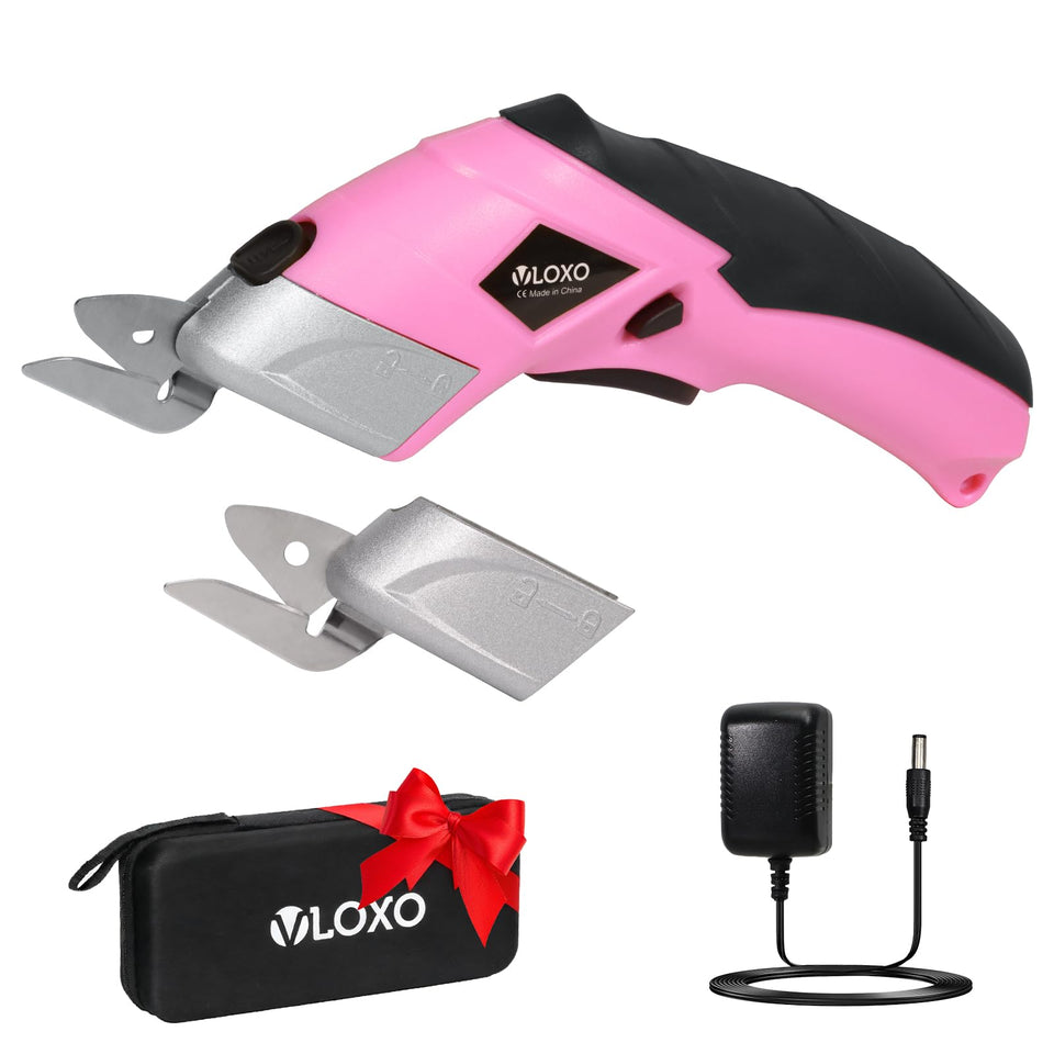 VLOXO cordless electric scissors pink side view, comfortable grip for precise cuts.