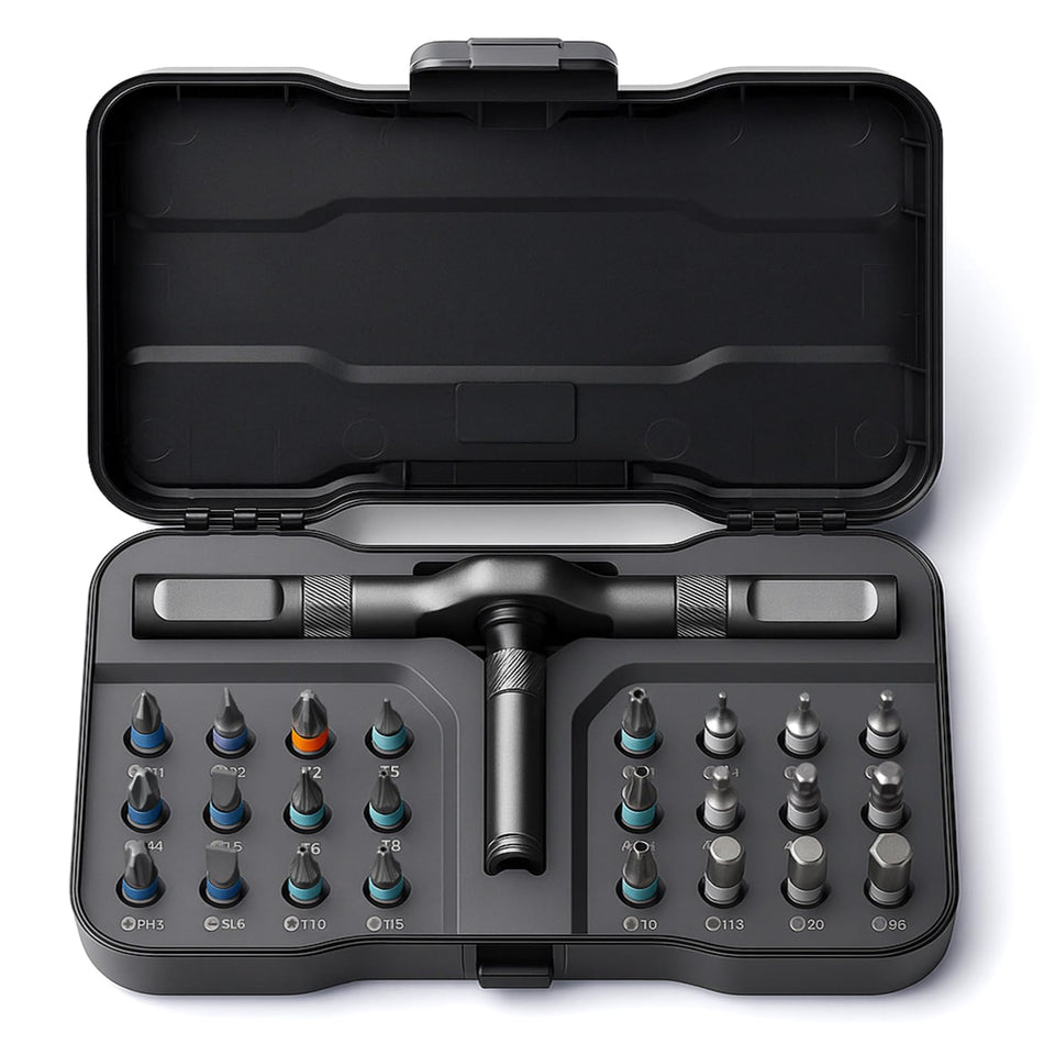 VMAN ratchet screwdriver 24-in-1 set for quick furniture assembly.