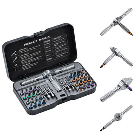 VMAN ratchet screwdriver set with 6 long-shank bits for hard-to-reach screws