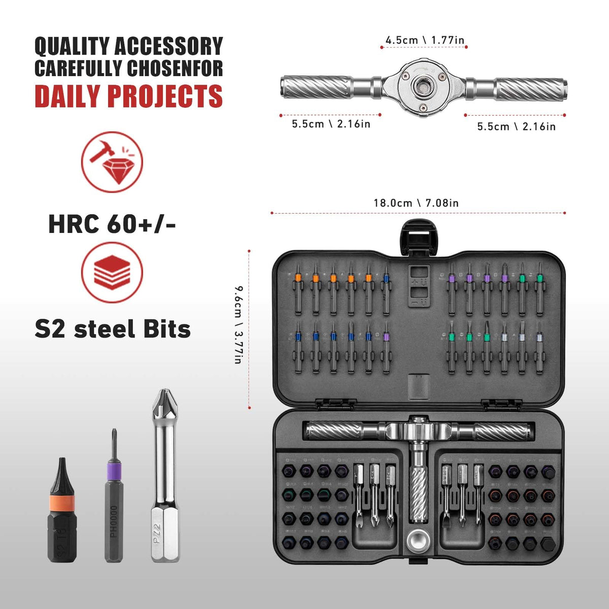 VMAN ratchet screwdriver set drawer organization highlights fast bit access