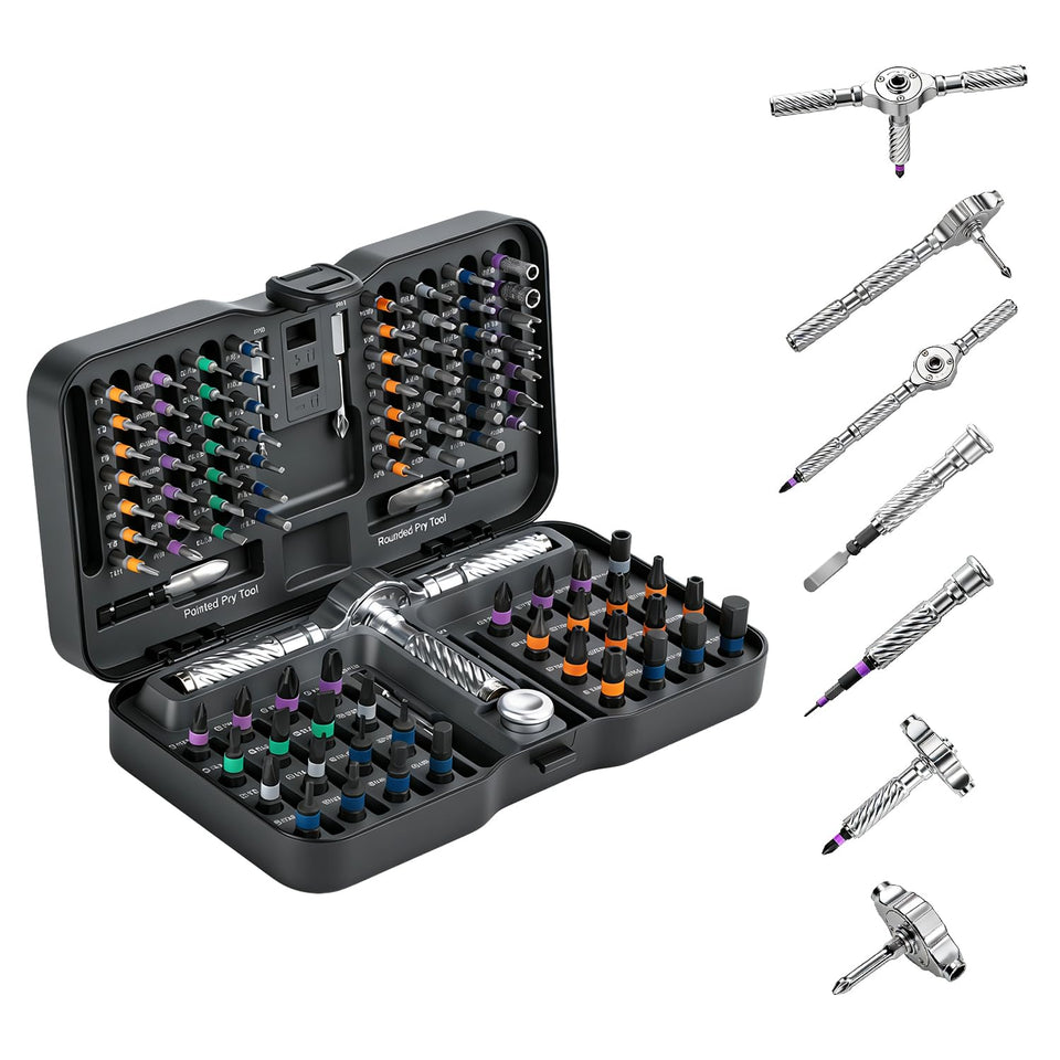 VMAN ratchet screwdriver set with transformable handle for versatile grip during furniture assembly.