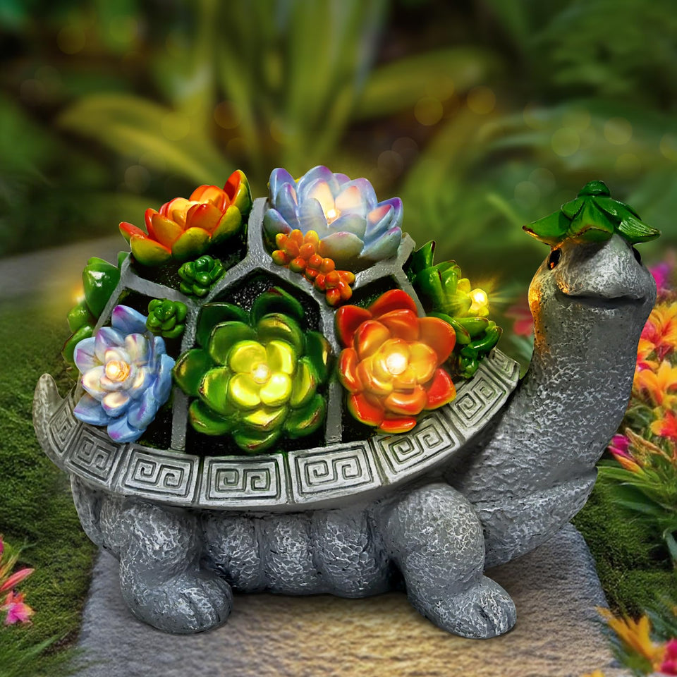 VMANYFIRE solar garden turtle 11-inch lights brighten outdoor spaces.