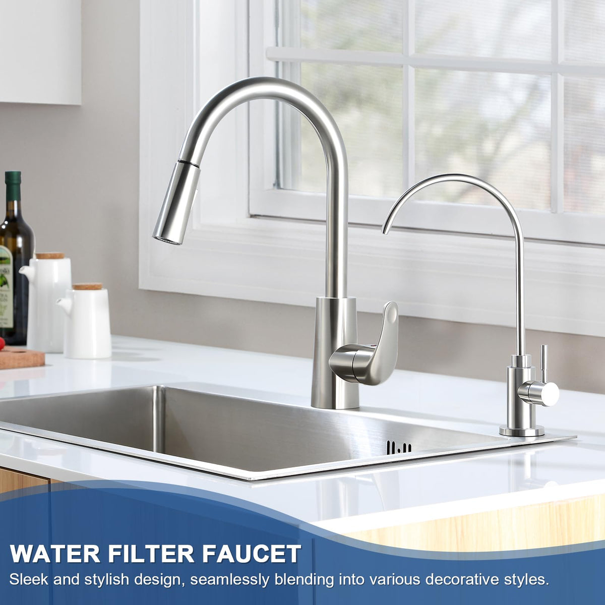 VMASSTONE faucet features a 360-degree rotating spout for versatile use.