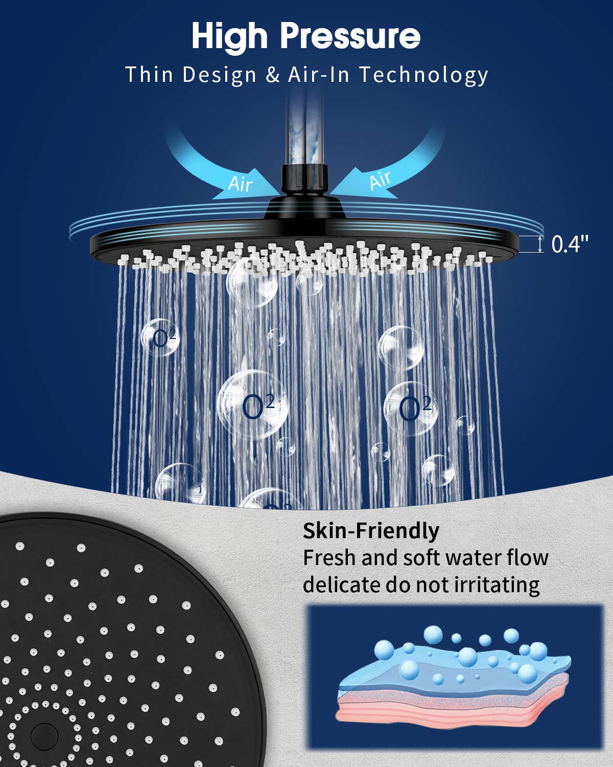 VMASSTONE large 9-inch surface provides even water distribution