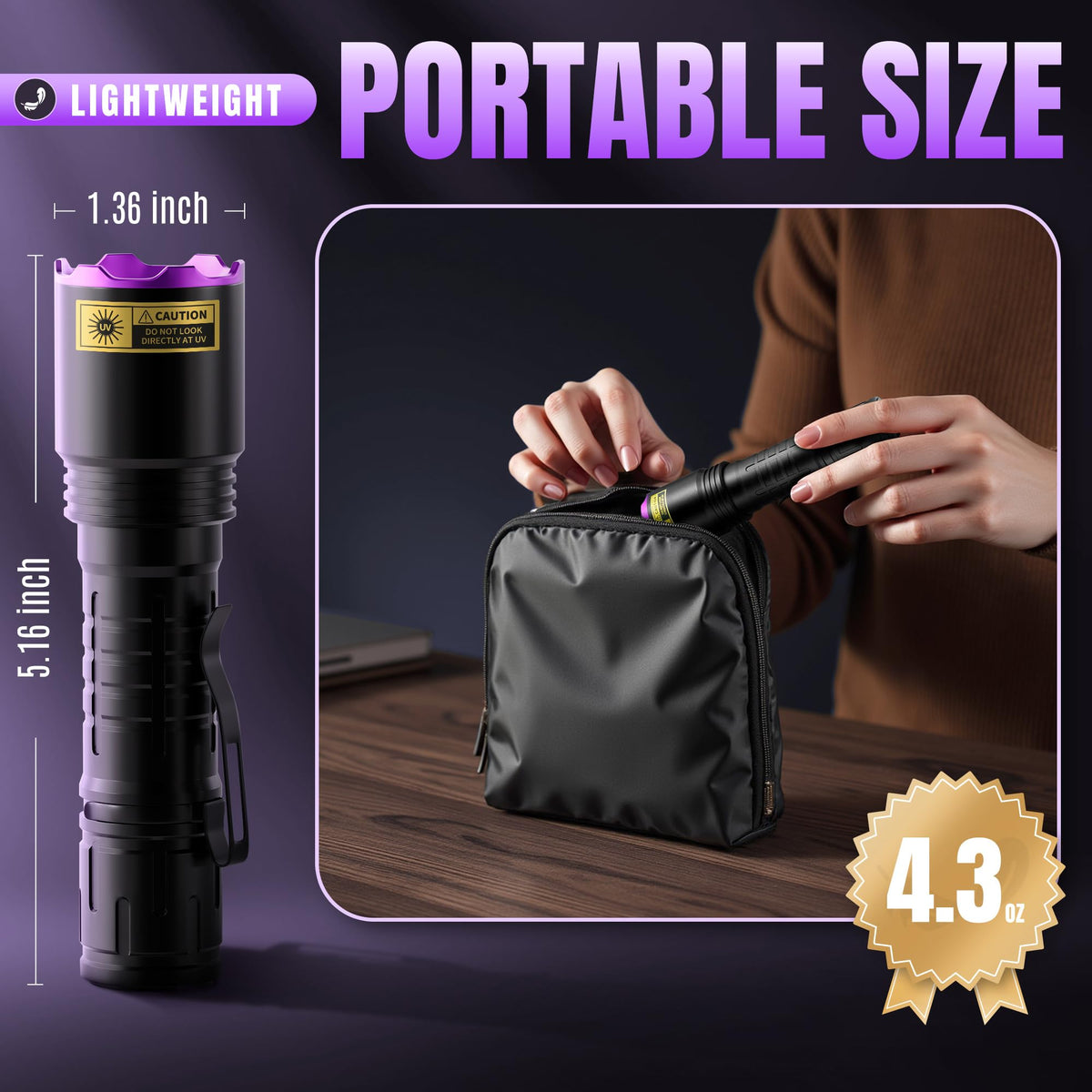 VMTENMV 395nm UV flashlight enables pet urine detection in homes and hotels