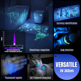 VMTENMV blue-violet glow enhances contrast on fluorescent materials.