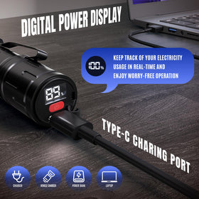 VMTENMV UV flashlight with LCD displays battery level in real time.