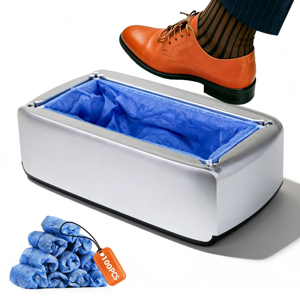 VMYTH automatic shoe cover dispenser front view for mess-free entry.