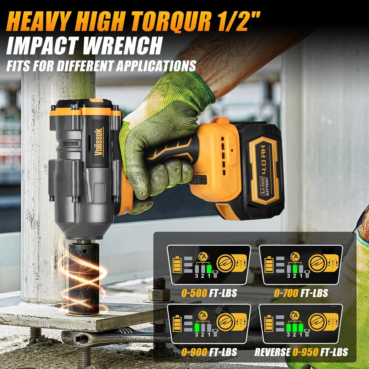 Vniissok 1/2 inch impact wrench with LED work light for better visibility
