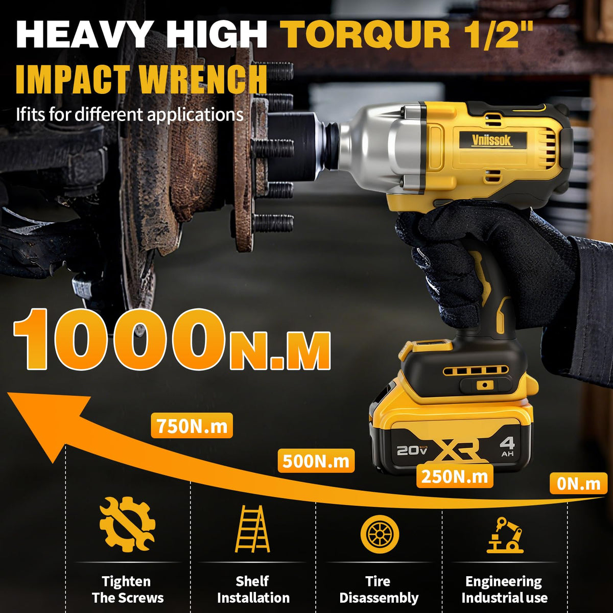 Vniissok cordless impact wrench featuring brushless motor for longer runtime