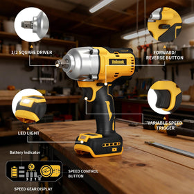 Vniissok cordless impact wrench with LED light for better visibility