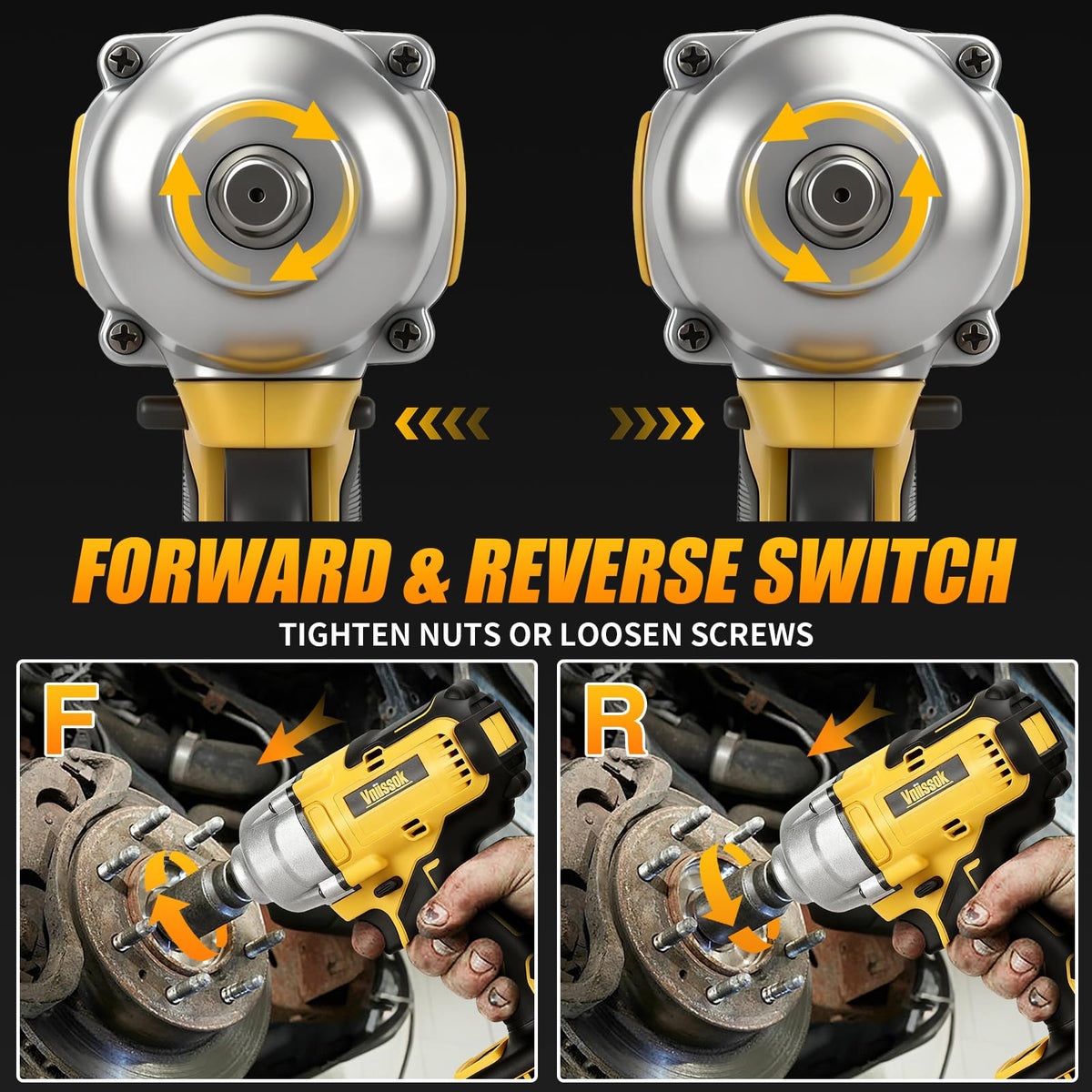 Vniissok cordless impact wrench with reverse autostop for safer operation