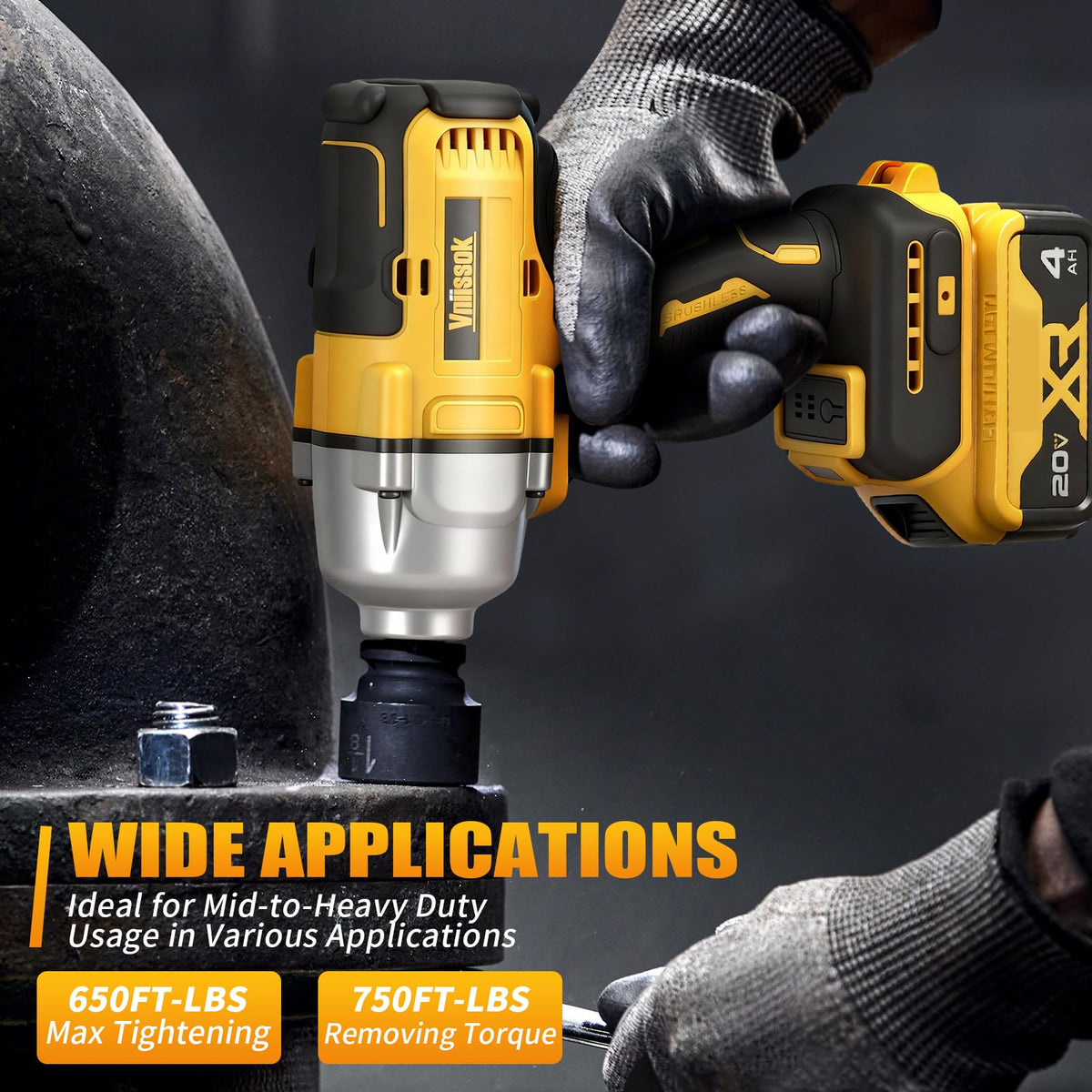 Vniissok cordless impact wrench suited for cars, motorcycles, and DIY tasks
