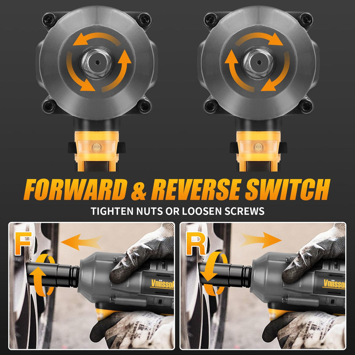 Vniissok impact wrench showing reverse autostop feature for control