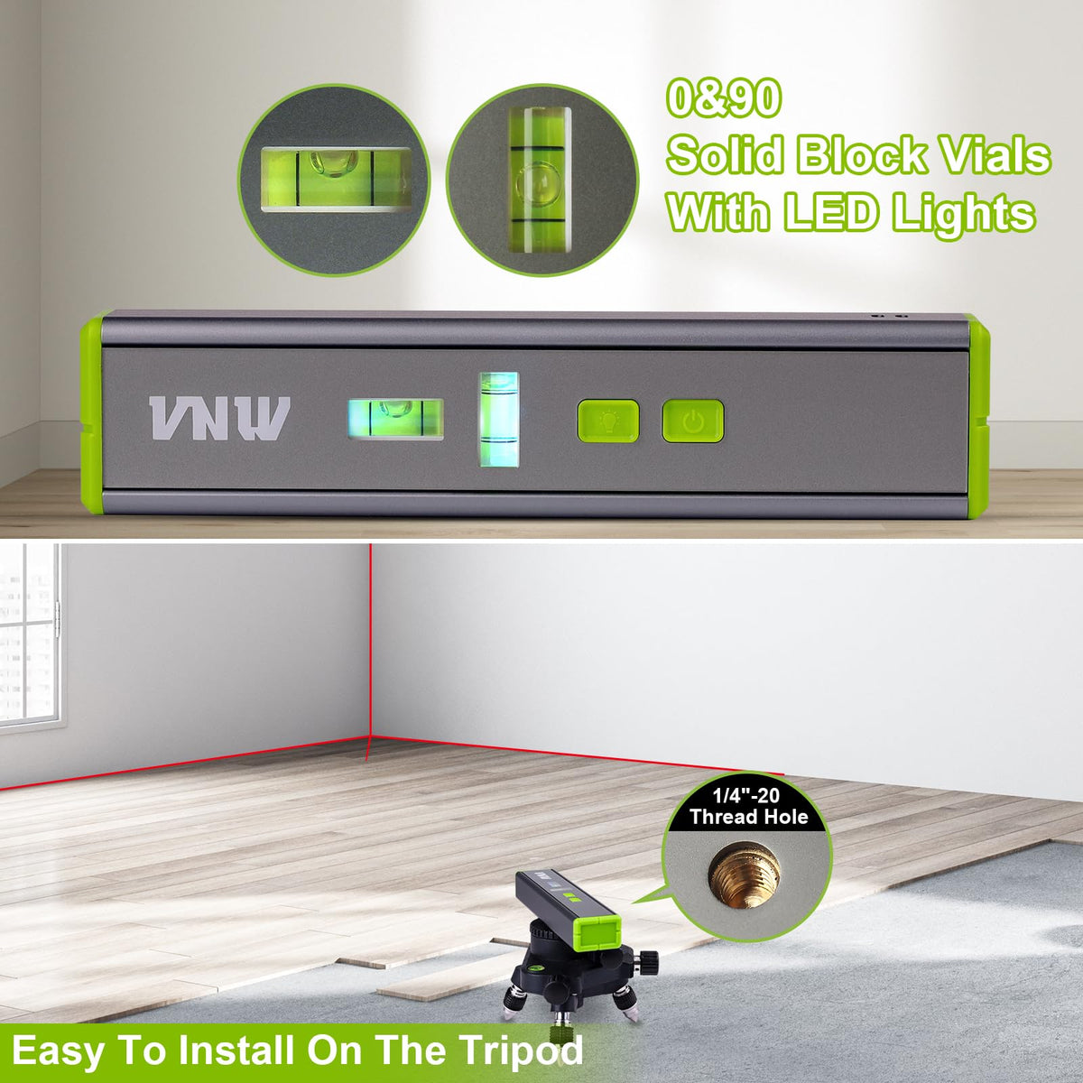 VNW mini magnetic torpedo level with LED readout.