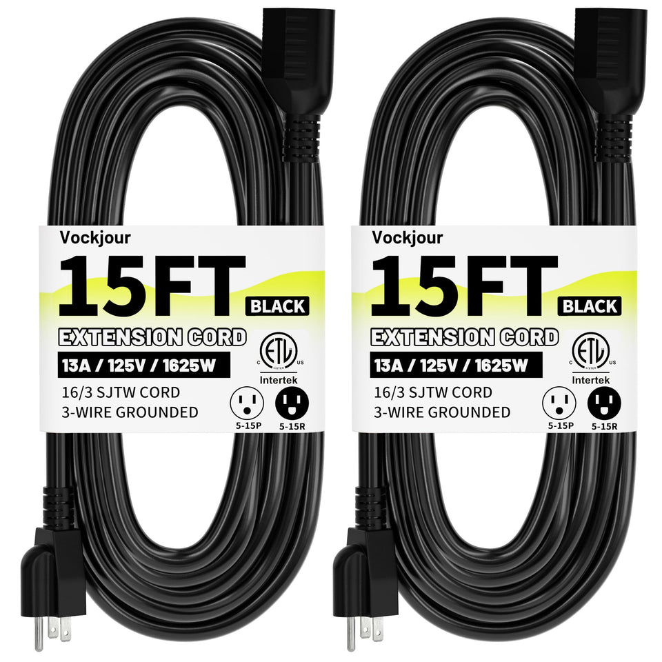 Vockjour 15ft extension cord outdoors in use for reliable outdoor power.