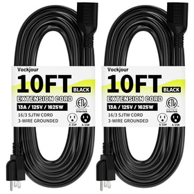 Vockjour 16/3 black extension cord, 10 ft outdoor waterproof for versatile power access.