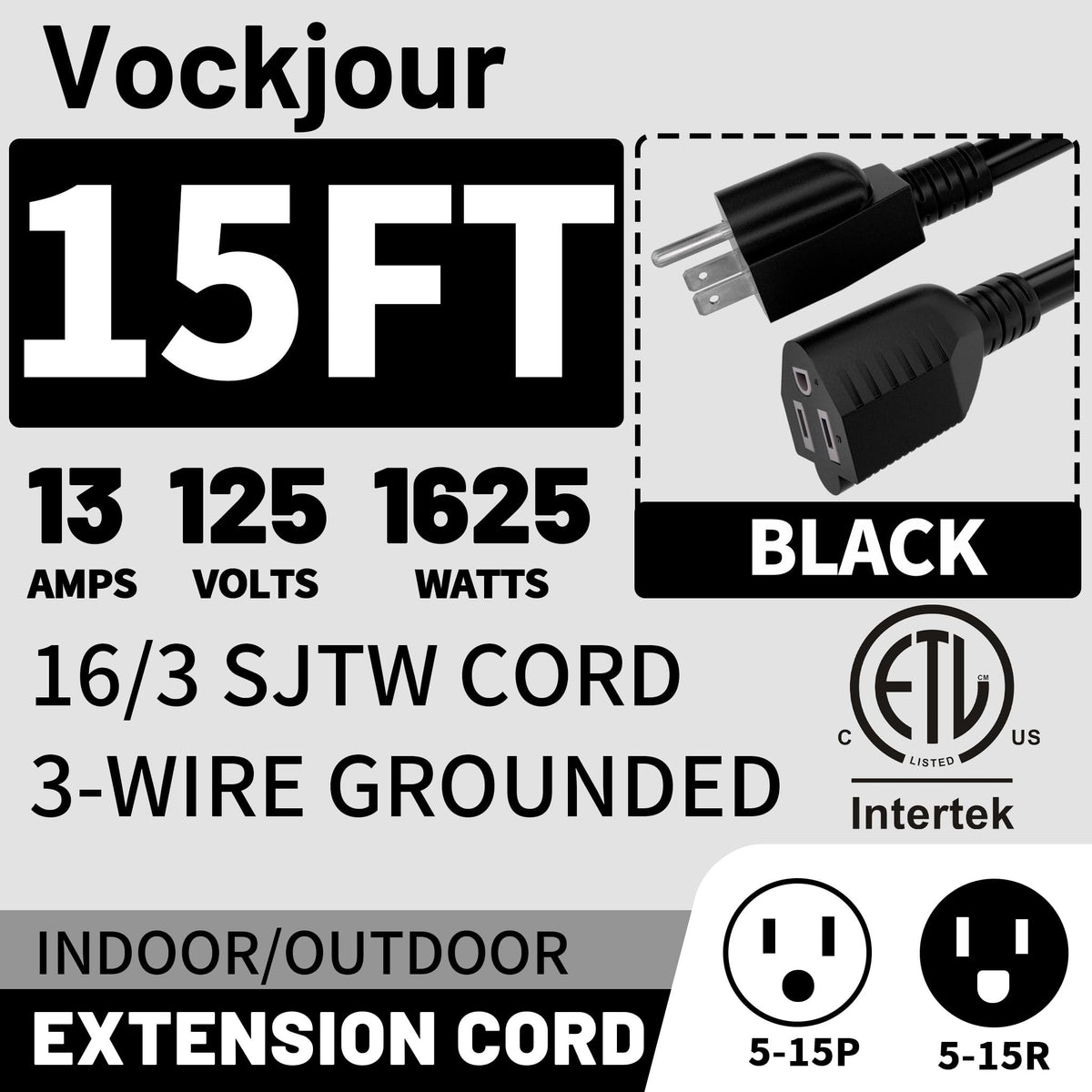 Vockjour 2-pack extension cord for indoor and outdoor versatility.