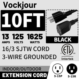 Vockjour grounded 3-prong plug extension cord ensures safe connection.