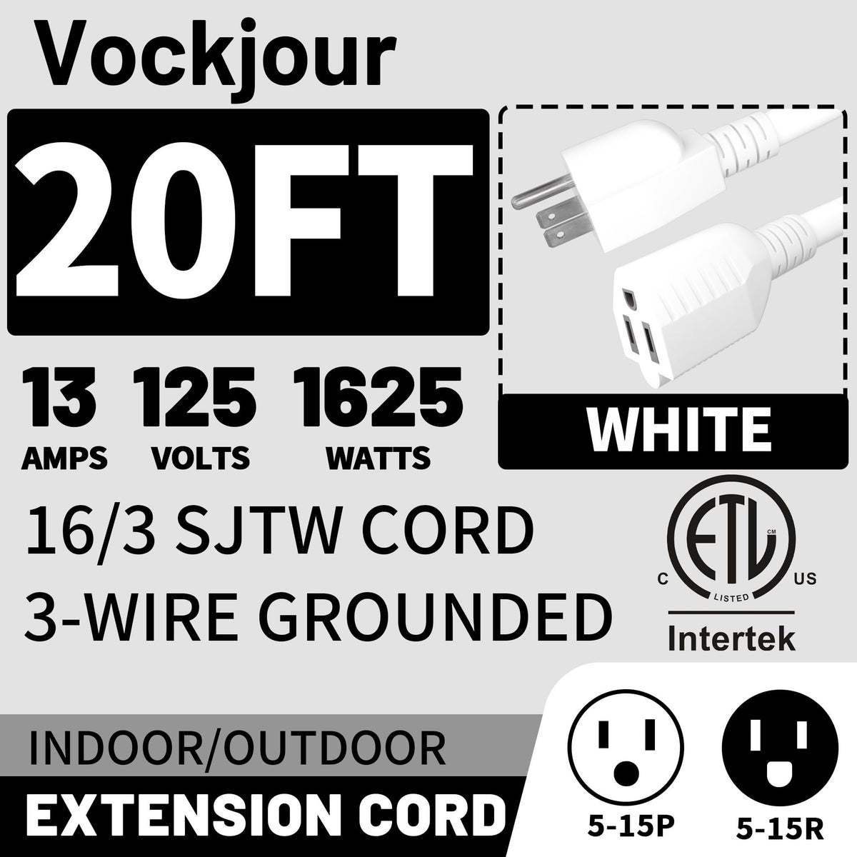 Vockjour waterproof outdoor extension cord with durable weatherproof jacket